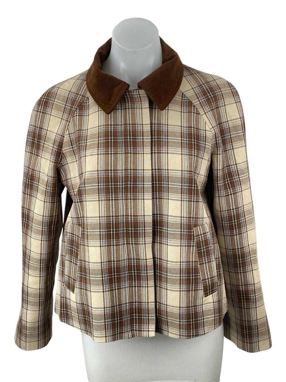 Christian Lacroix Plaid Check Collared Long Sleeve Shacket Crop Coat Jacket Sz 2